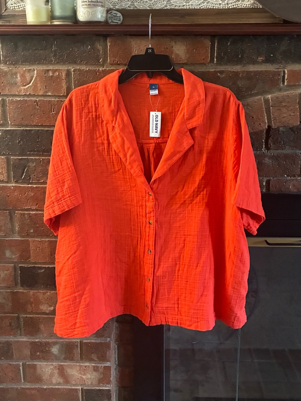 NWT! Bright Orange Oversized Short-Sleeve Button-Down Gauze Shirt